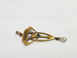 Vintage Goldanhänger mit Perlen und blauem Stein, Top!