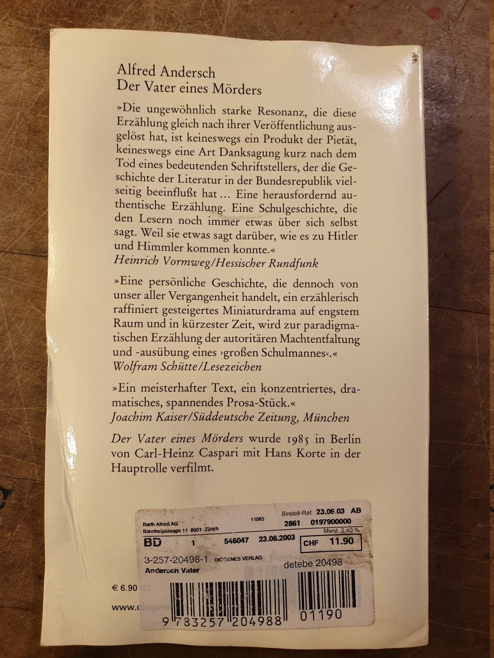 Libri: Der Vater eines Mörders - Alfred Andersch – Usato da Zürich venduto da loosebone 7