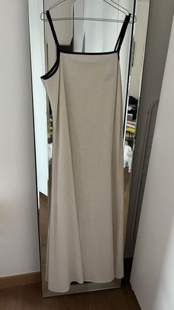 Abito lungo donna taglia S cotone beige con bordo nero