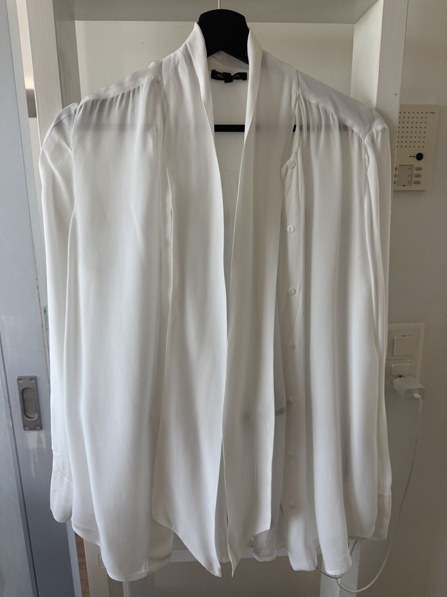 Massimo Dutti Camicette: Massimo Dutti Blouse White Size 36 Bow Neck Viscose – Usato da zug venduto da Inaar 1