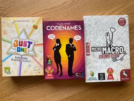 Codenames, Micro Macro Crime City und Just one Spiele