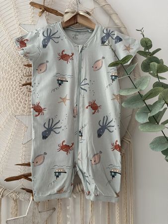 LINDEX Jumpsuit Meeres-Motiv Gr. 86 🐙🦀🐟 kurz Sommer