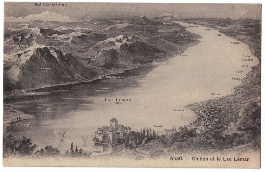 Cartoline postali: Vogelschau-AK Chillon, Lac Léman – Usato da Frauenfeld venduto da POML