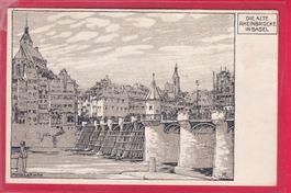 DIE ALTE RHEINBRÜCKE IN BASEL, 2.1.1918 (PRO JUVENTUTEKARTE)
