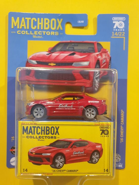 Matchbox '16 Chevy Camaro Collezionisti 14/22 - Modellino Scala 1:64 Colore Rosso - Fatto In Thailandia - 4