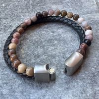 Zweireihiges Leder- & Steinarmband (Mookait-Jaspis)
