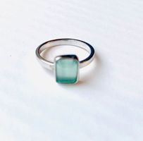Ring türkis Aqua Chalcedon Baguette rechteckig 925 Silber 52