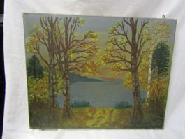 Ölbild von H. Frey Bäume am See  50 X 39,5cm ohne Berahmung