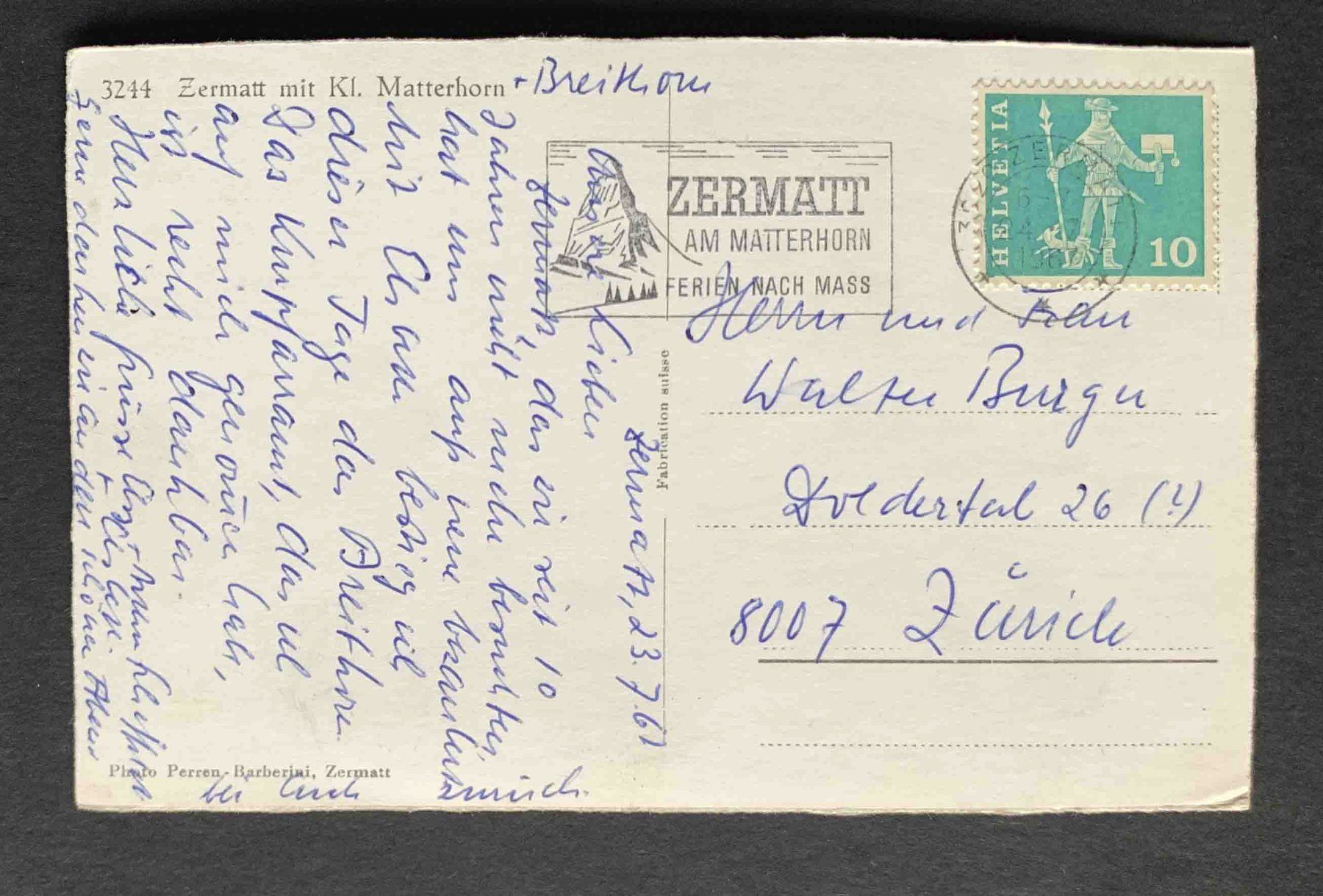 Cartes postales: AK Zermatt mit Kl Matterhorn – D'occasion à Goldau par artelier1 1