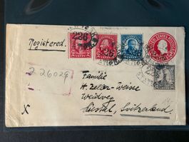 Registrierte Ganzsache 1925 von New York USA nach Liestal