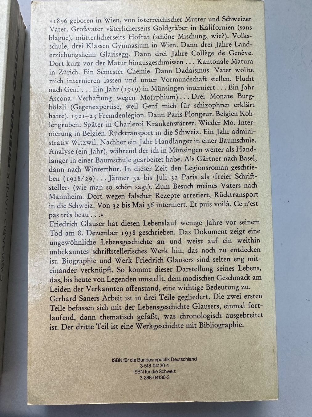 Libri: Gerhard Saner: Friedrich Glauser. Eine Biographie. – Usato da Zürich venduto da allp 4