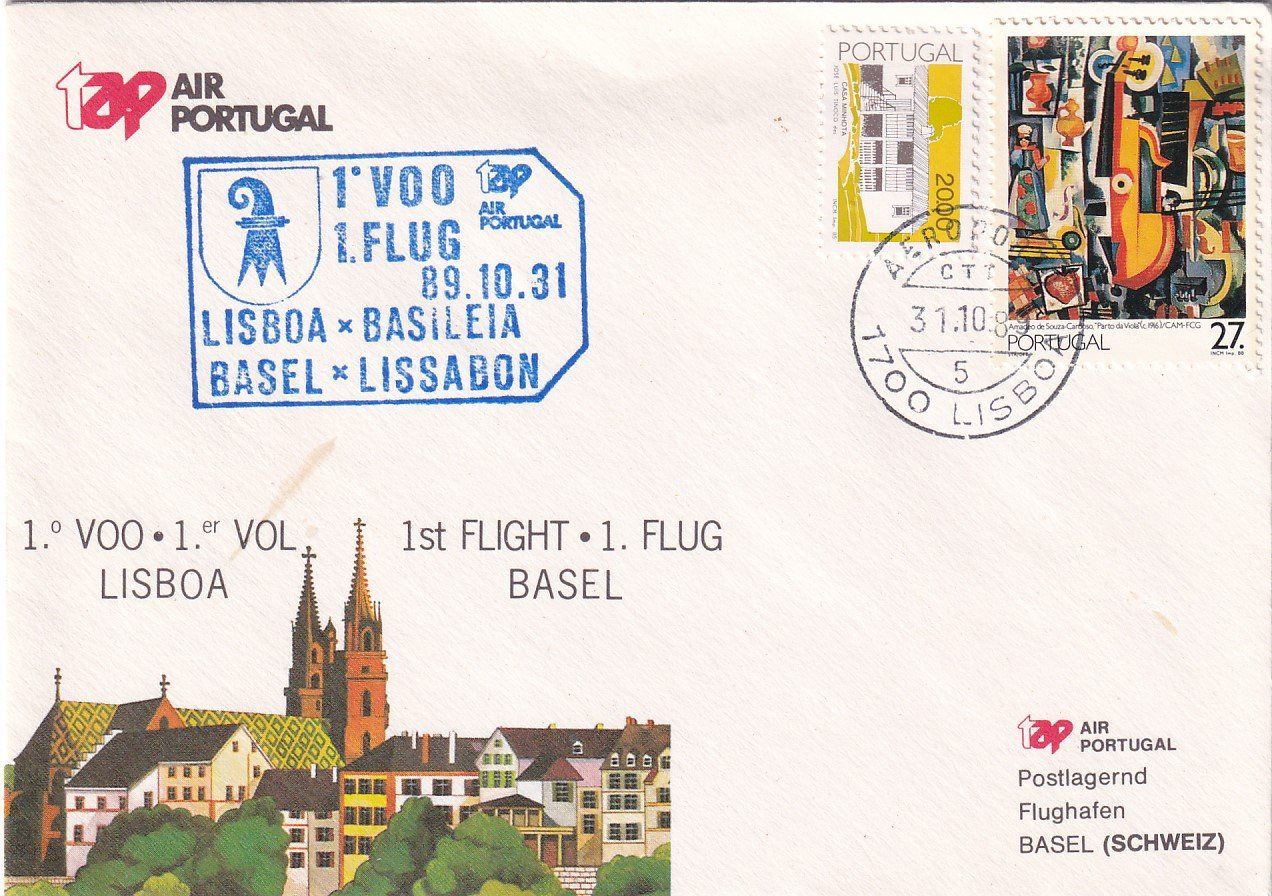 Alle Briefmarken: Erstflug TAP Lissabon - Basel 1989 – Gebraucht aus Baar von Asmara111
