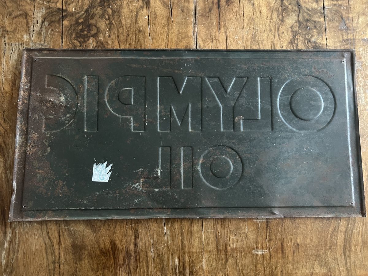 Schilder: Altes Blechschild Olympic Oil  – Gebraucht aus Mellingen von Oelquelle 3