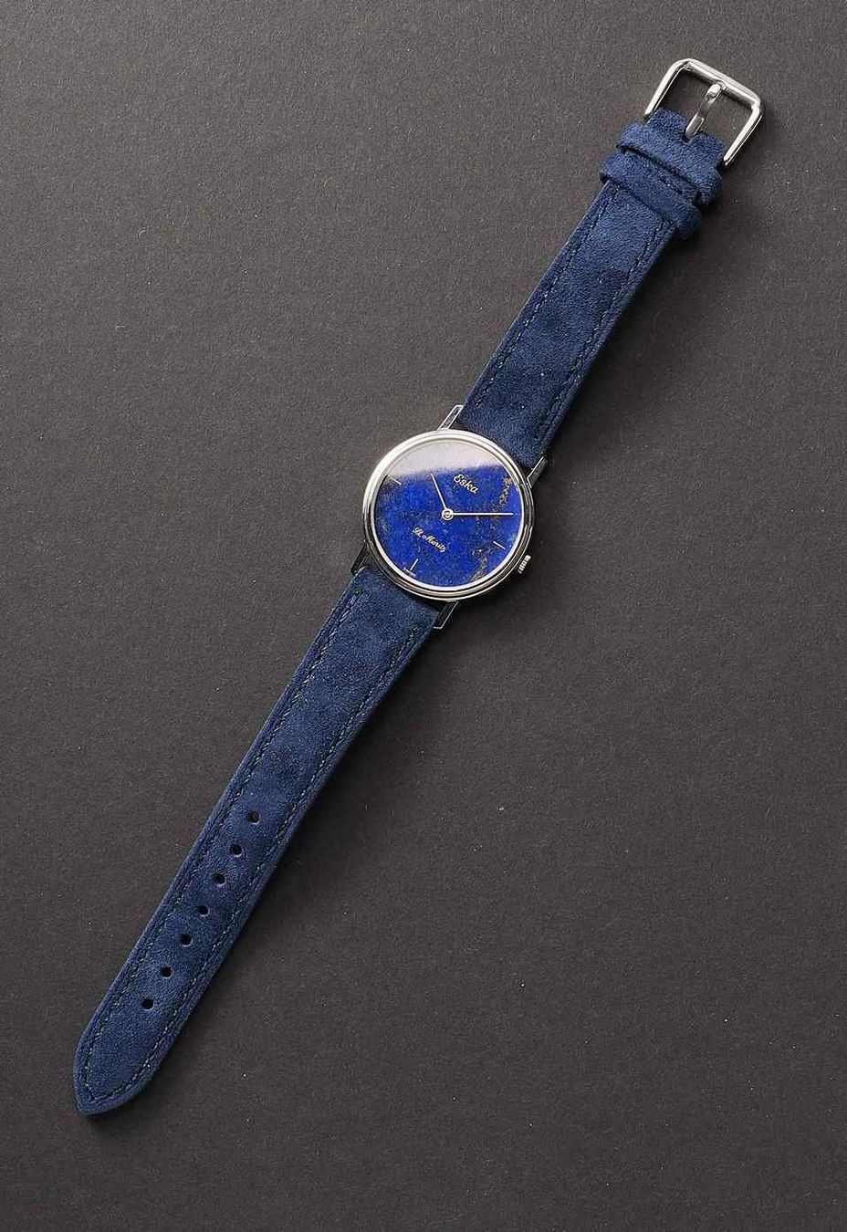 Orologi: ESKA St. Moritz vintage ultra thin lapis lazuli "night sky" – Usato da Luzern venduto da ChronoScope6004 4