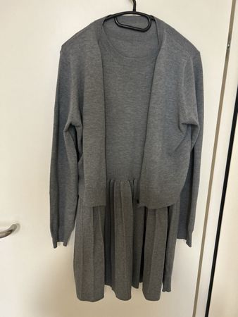 Graues Strickkleid mit Jäckli, den Herbst Gr XL!