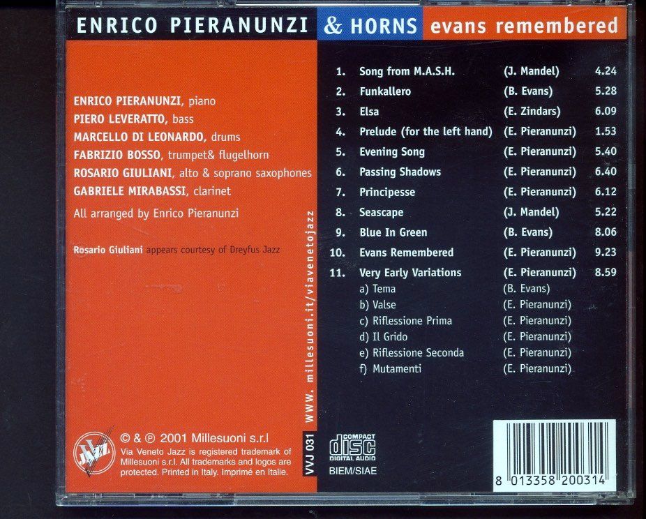 CDs: Evans Remembered - Enrico Pieranunzi & Horns – D'occasion à Delémont par MaxPlan 1