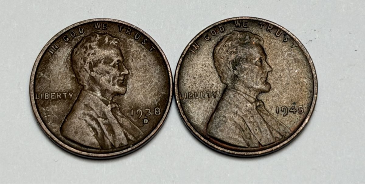 Tutti le monete: 2 pièces 1 cent Lincoln cents 1938-D 1945  – Usato da La Tour-de-Trème venduto da Ahamaya 1