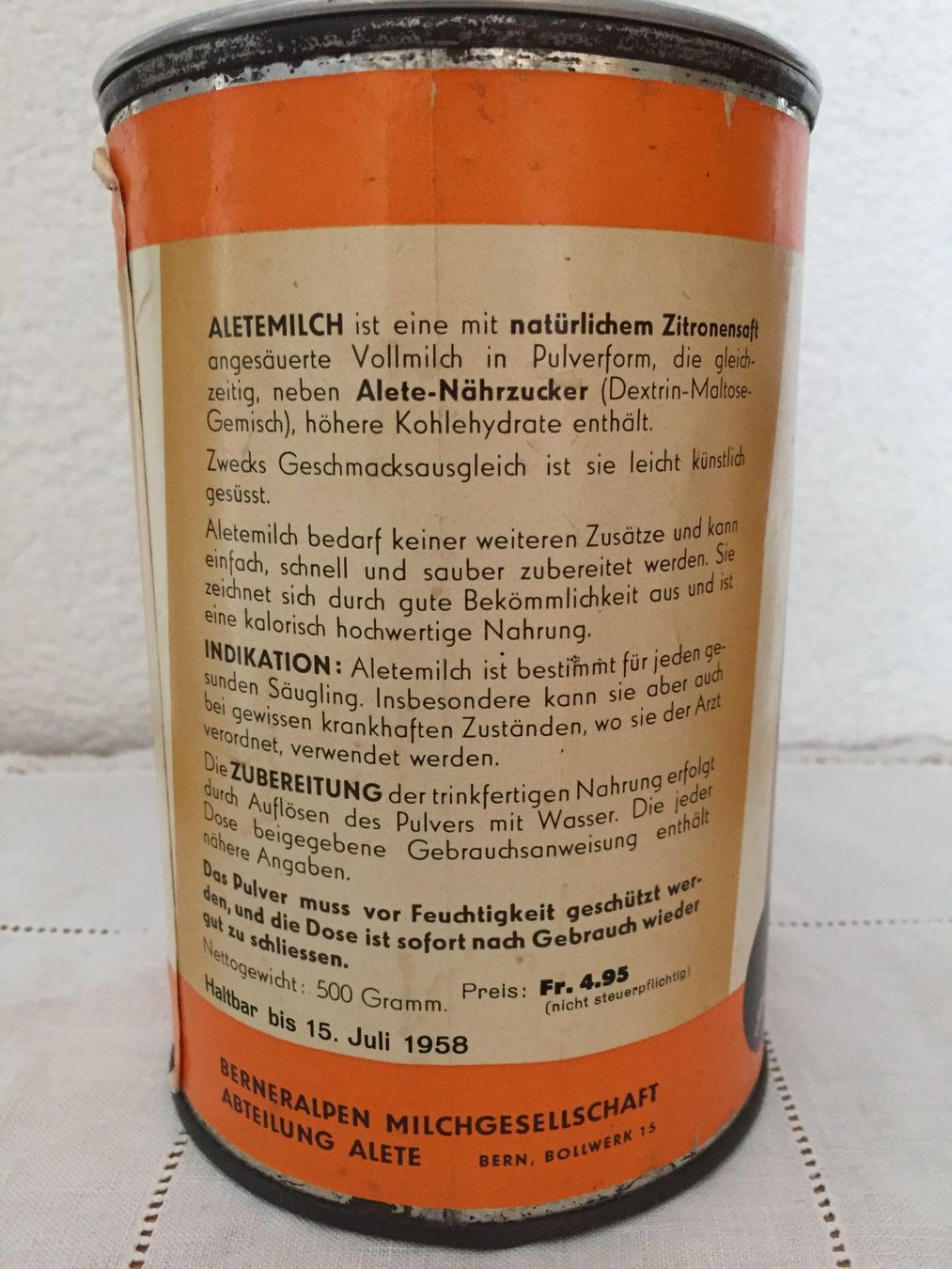 Barattoli: Blechdose Alete 1958 Berner Alpenmilchgesellschaft – Usato da Lützelflüh-Goldb venduto da Fresu8 1
