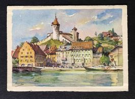 AK Schloss Munot Schaffhausen Aquarell Künstlerkarte