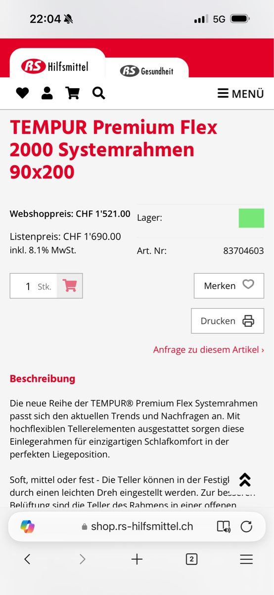 Tempur Reti a doghe: TEMPUR Premium Flex 2000 Systemrahmen 90x200 – Usato da Spiez venduto da khm1 1