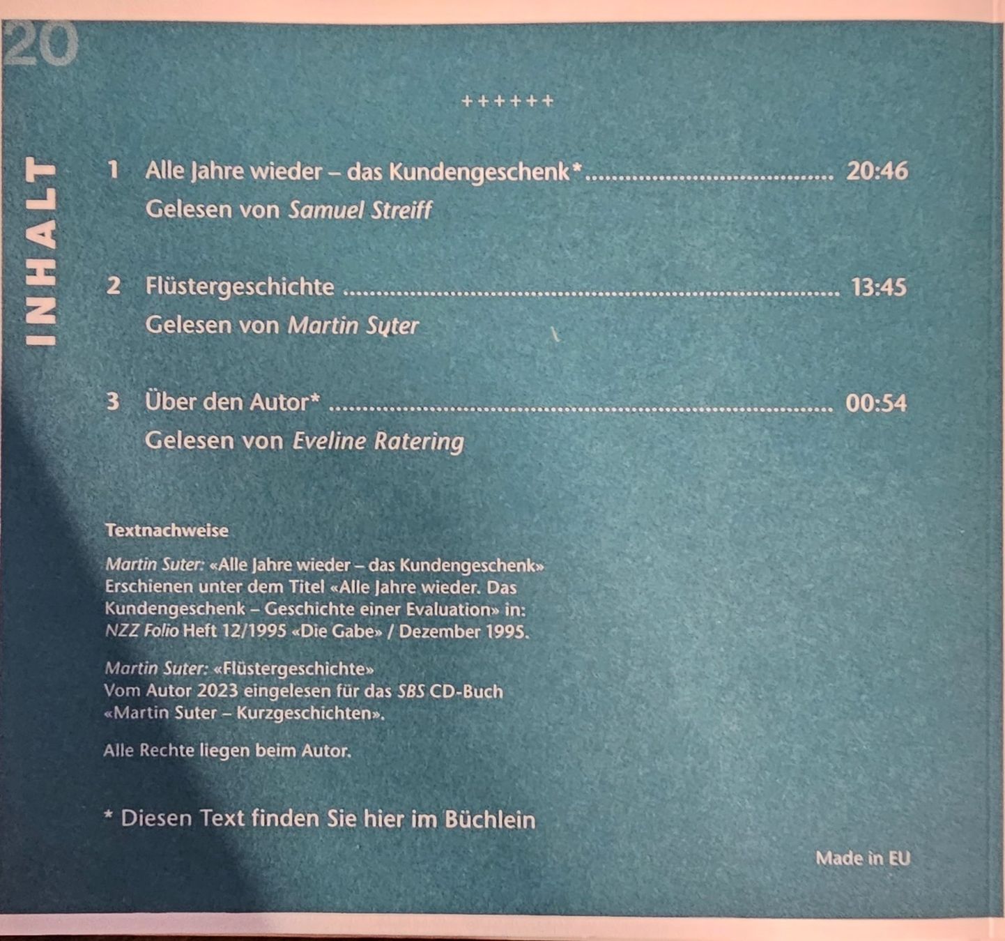 Hörbücher: Martin Suter - Kurzgeschichten – Gebraucht aus Wahlen b. Laufen von Cg10 1