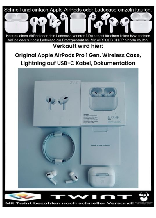 Apple Kopfhörer: Original Apple AirPods Pro 1 Gen. Wireless USB-C Kabel – Gebraucht aus Basel von MY.AIRPODS.SHOP