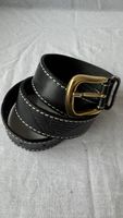 Ceinture Giorgio Armani en cuir noir boucle dorée 95cm