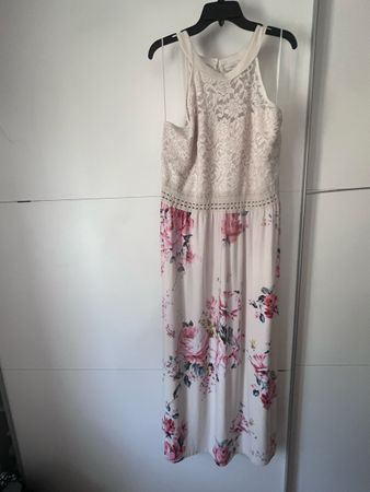 Blumen Sommerkleid Bodyflirt Gr. 50 Spitze Creme-Rosé