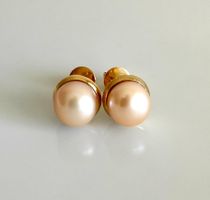 Süsswasserperle Ohrstecker, apricot, 11mm, 18K Gold