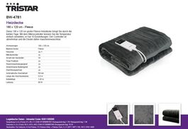 TRISTAR Wärmedecke 180 x 120 cm Fleece grau - BW-4781