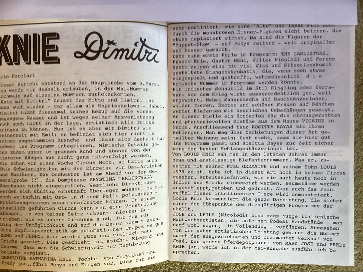 Riviste & Magazine: Circus Knie Zeitungsbericht 1979 – Usato da Reichenbach i. K. venduto da astra2010