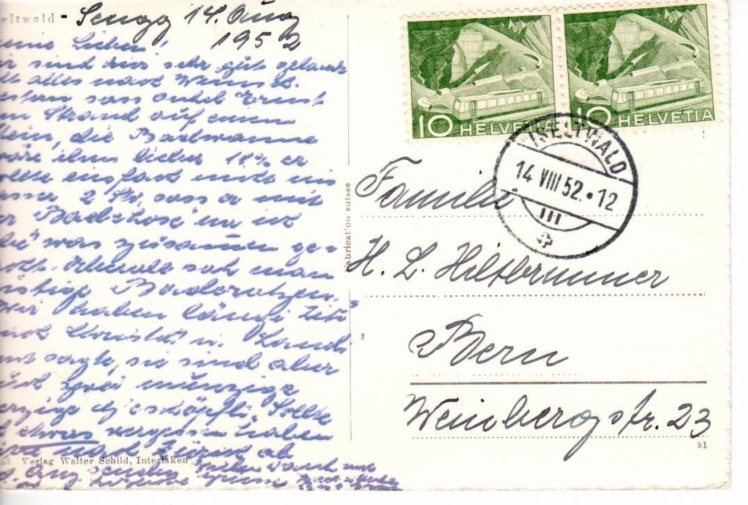 Cartoline postali: Iseltwald  1952 – Usato da Wolhusen venduto da Curver9 1