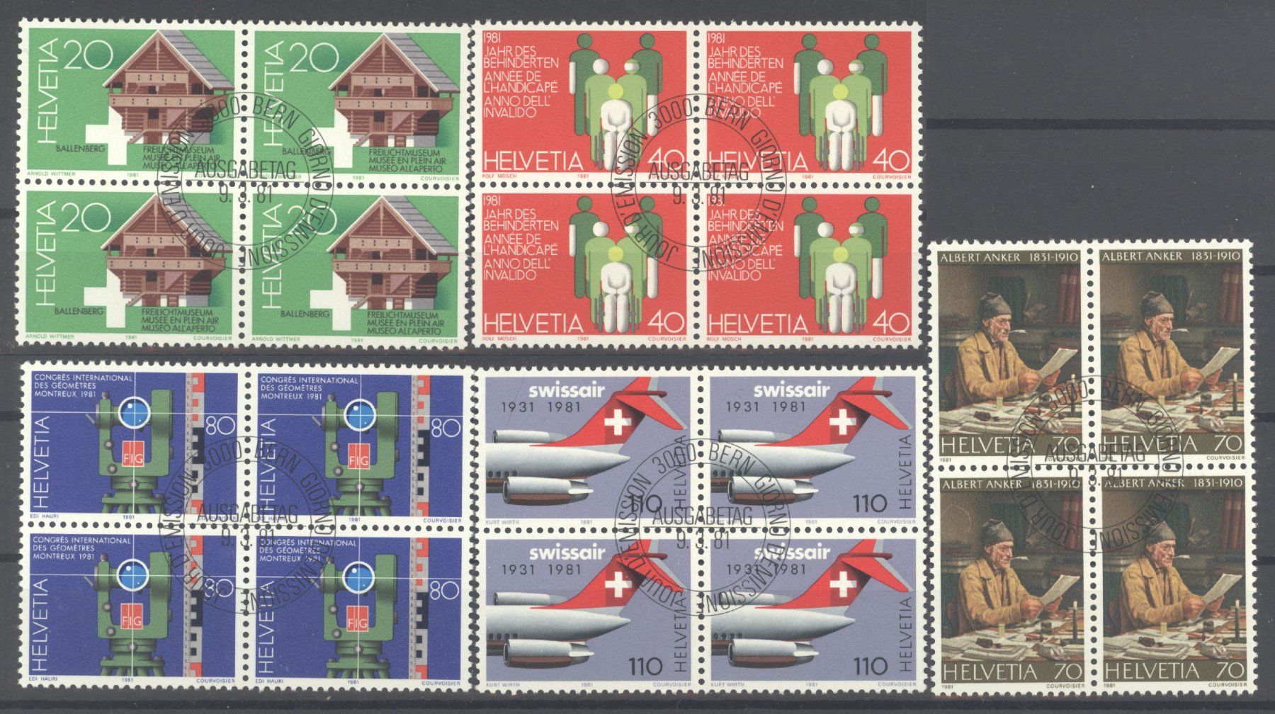 Alle Briefmarken: 1981, Viererblöcke, ET, Sonderpostmarken I – Gebraucht aus Willisau von Vollstempel