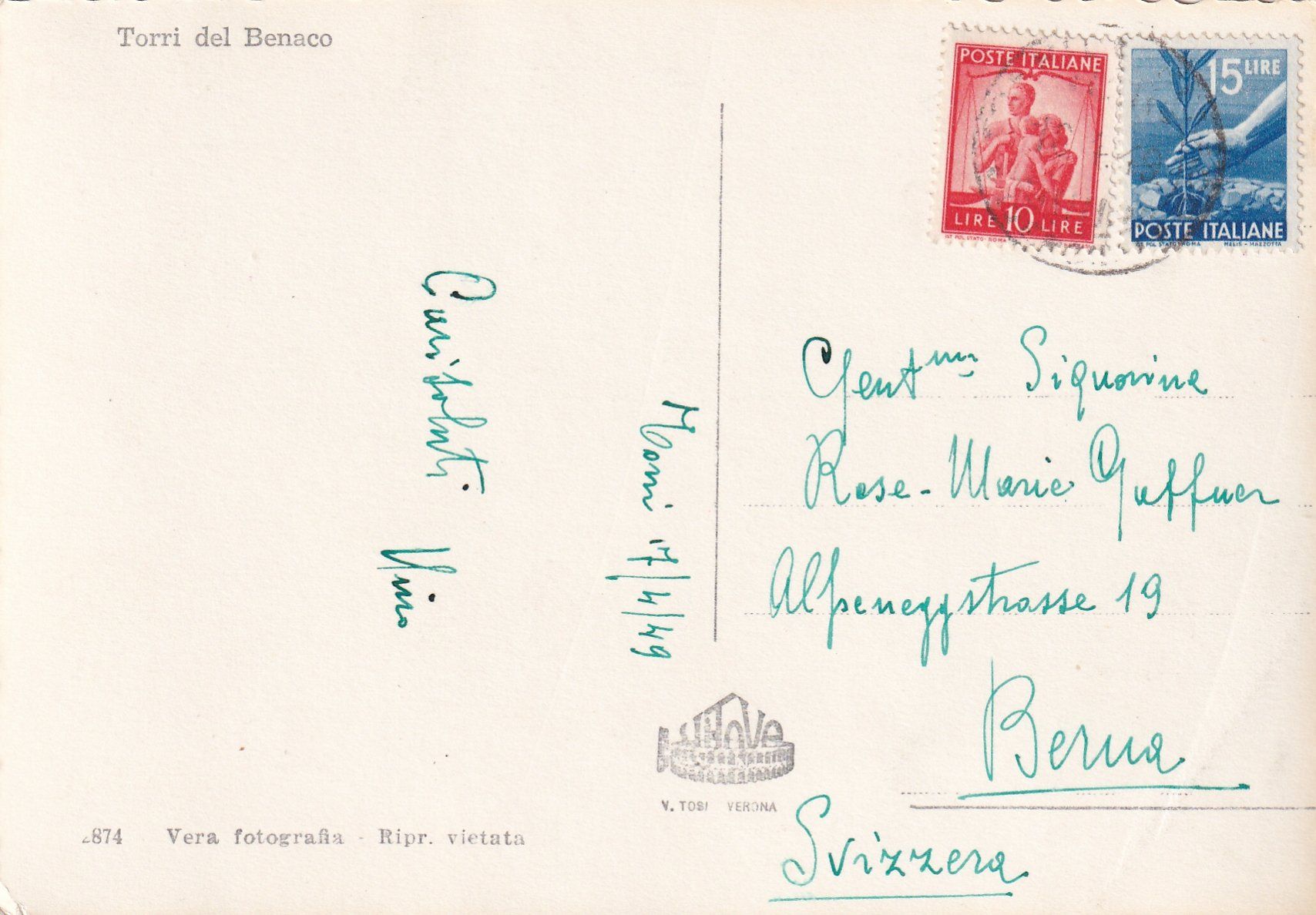 Cartoline postali: Torri del Benaco /mp – Usato da Hombrechtikon venduto da Rudolf07 1
