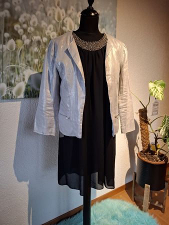 Kleid Blazer Gr M 38 schwarz silber Set party Perlen 4000
