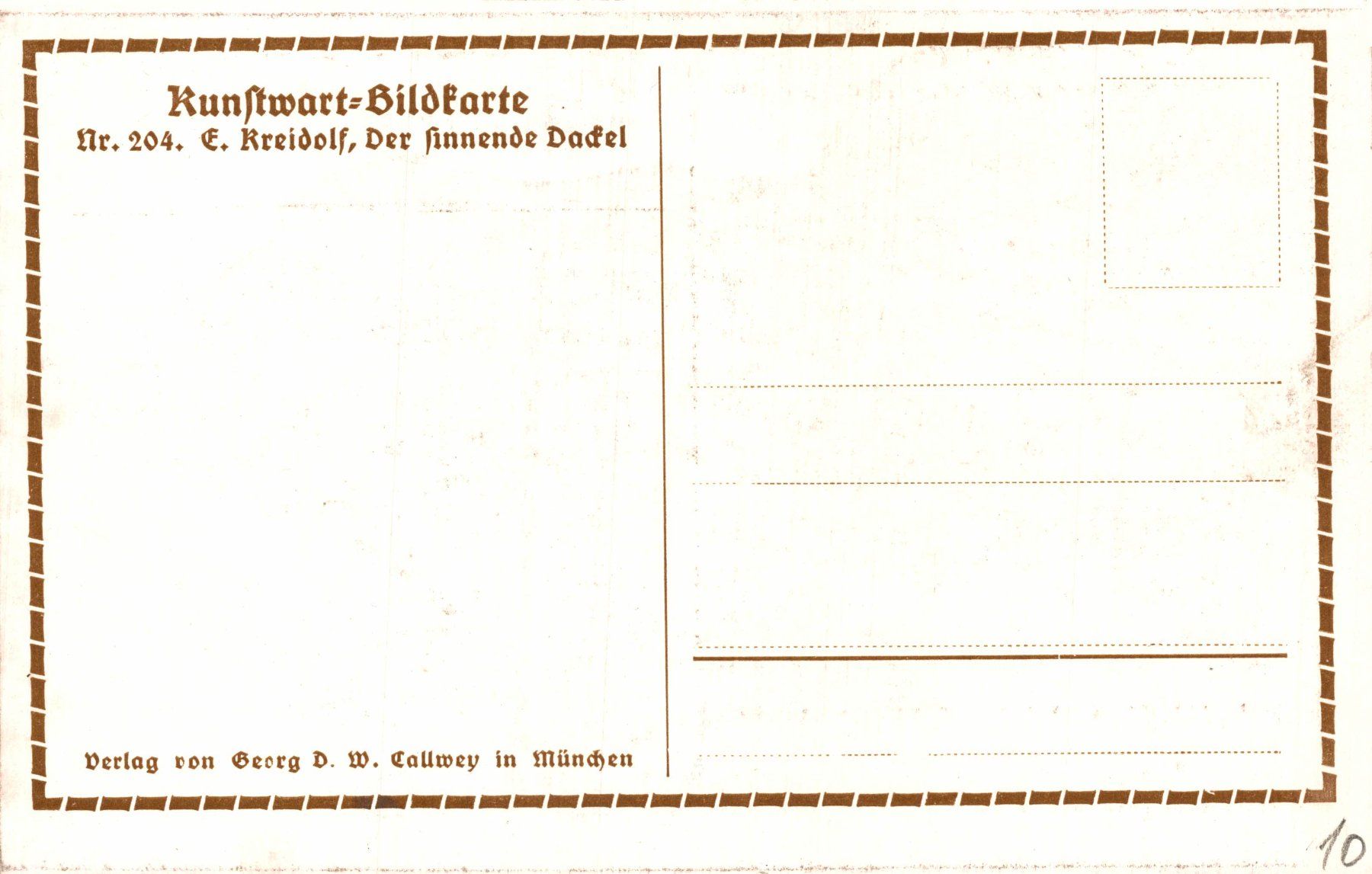 Cartoline postali: Kunstkarte E. Kreidolf, "Der sinnende Dackel" – Usato da Bronschhofen venduto da Astore 1