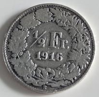 Schweizer 1/2 Franken 1916 Helvetia Münze Metall Silber