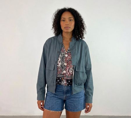 Giacca bomber vintage blu petrolio anni 80 streetwear