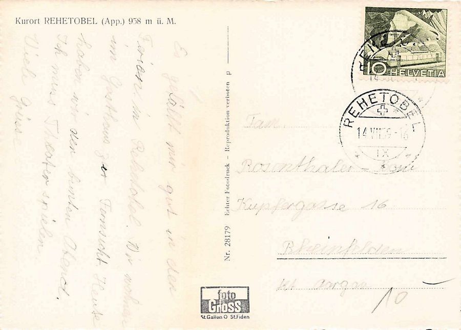 Cartoline postali: Rehetobel, Teilansicht, gelaufen 1959 – Usato da Frauenfeld venduto da POML 1