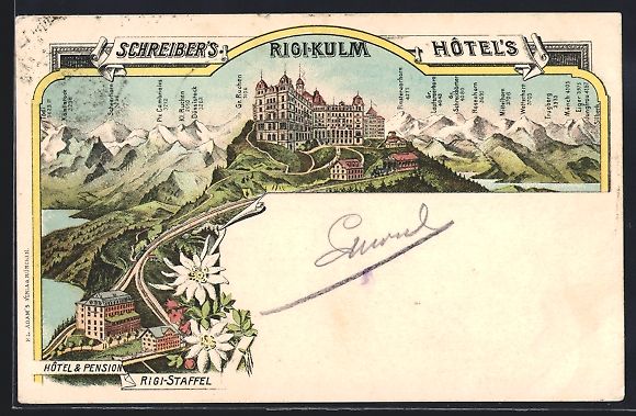 Cartoline postali: Litho Rigi-Kulm, Hotel, Pension Rigi-Sta – Usato da Berlin venduto da bartko-reher