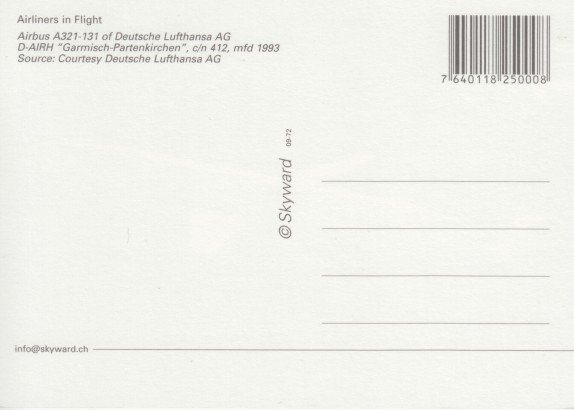 Ansichtskarten: Airbus A321, Lufthansa – Gebraucht aus Zuerich von OceanLinerPostcards 1