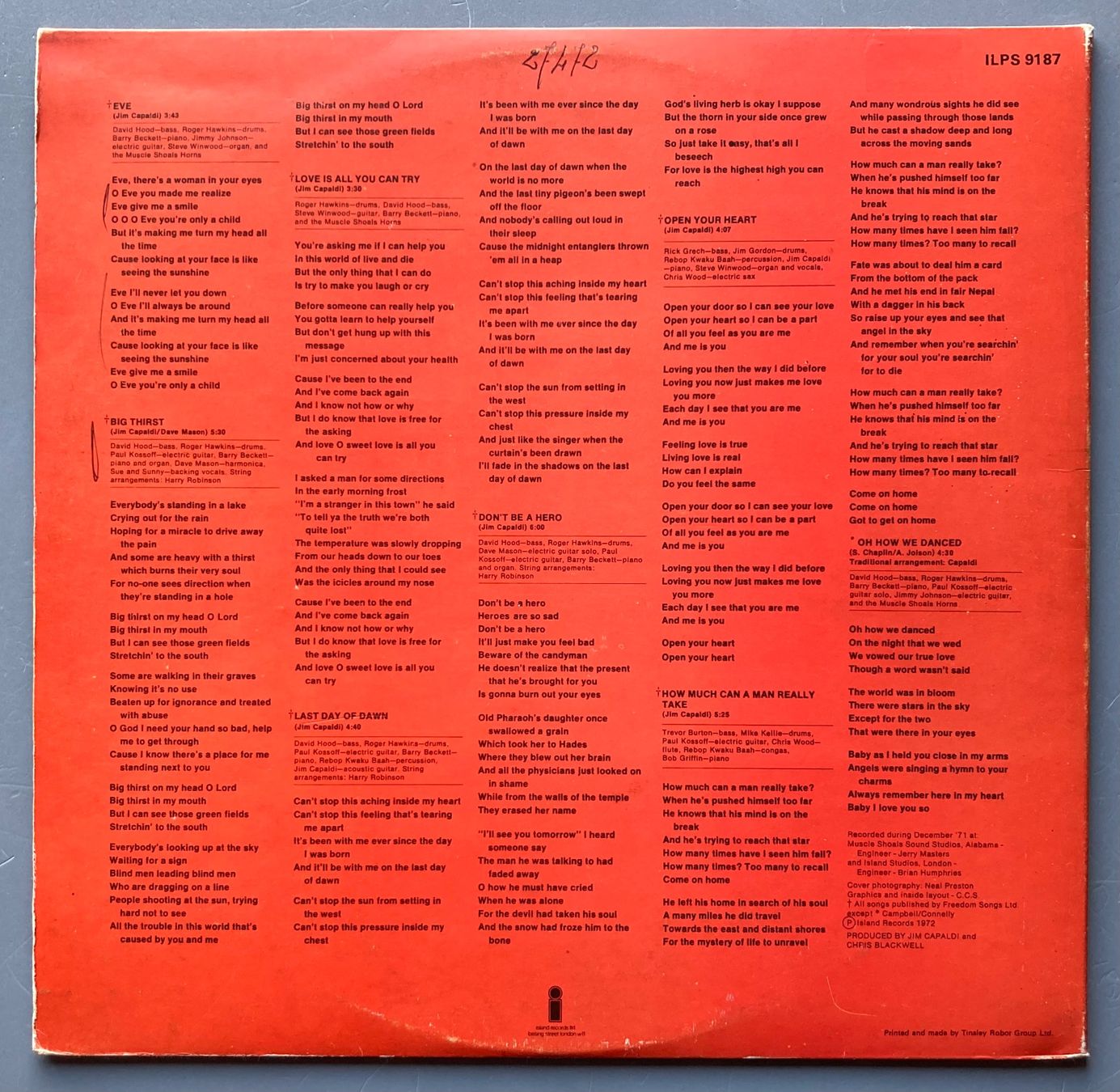 Schallplatten: JIM CAPALDI - OH HOW WE DANCED – Gebraucht aus Poliez-Pittet von Newtown-Records 1