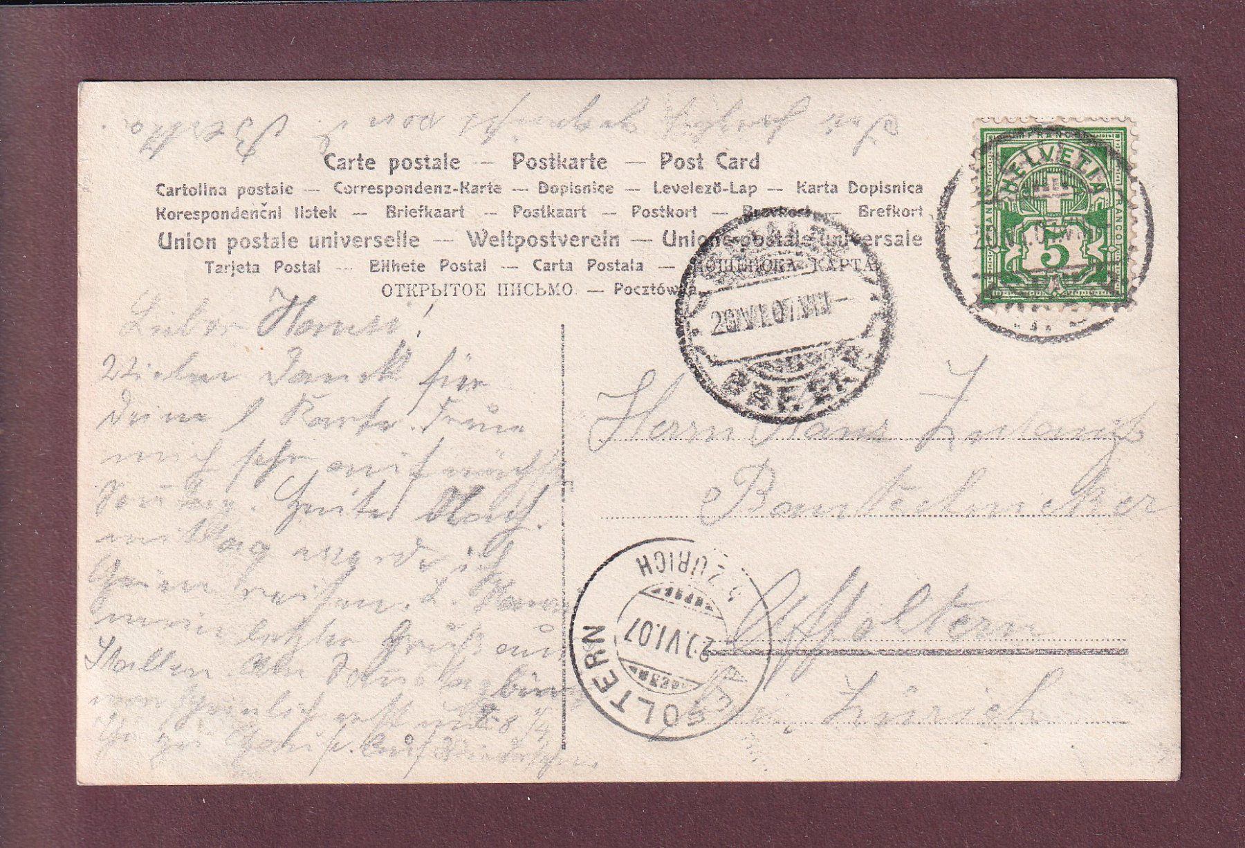 Cartoline postali: ST. GALLEN - Scheffelstein - 1907 – Usato da Pully venduto da nicecards 1