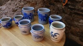 Steingut Krüge und Töpfe Set mit blauem Dekor 8-teilig