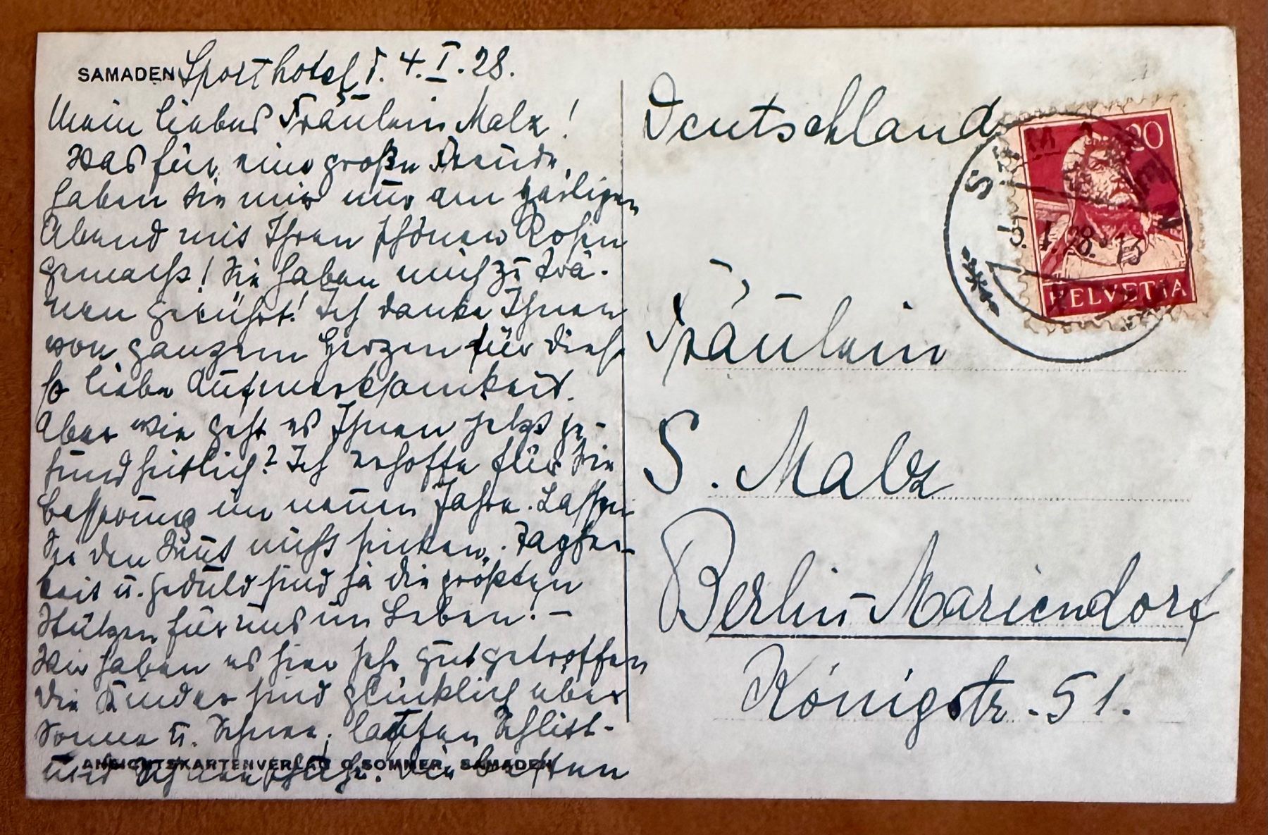 Cartoline postali: Samaden 1928 – Usato da Lutry venduto da Ediego 1