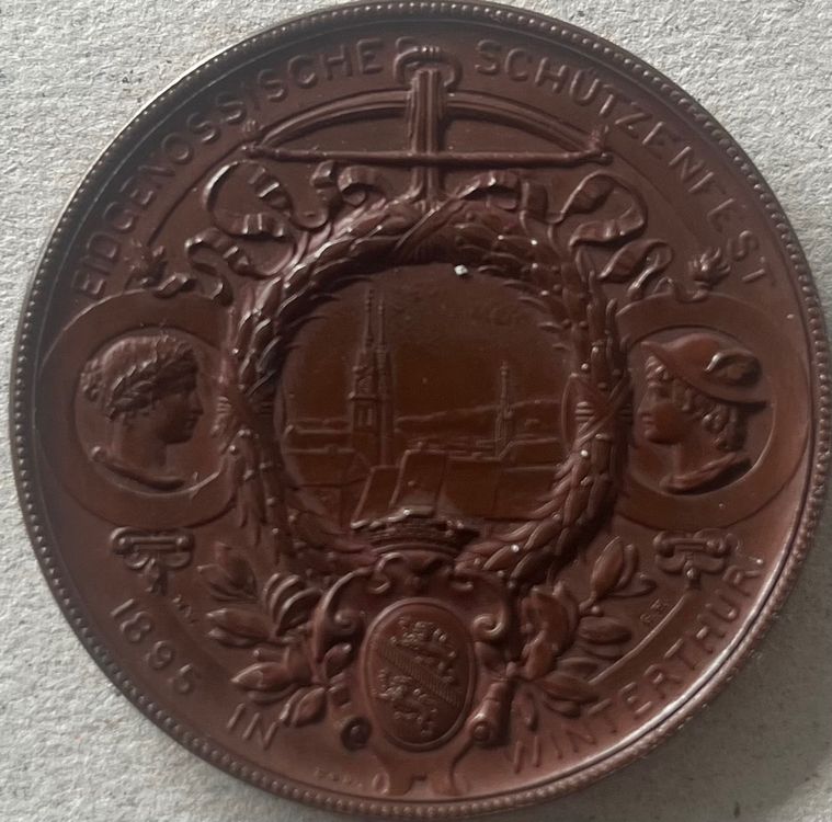 Médaille Bronze Suisse 1864 - Winterthur Chevalier - État UNC (non Circulée) - 45mm - Rare