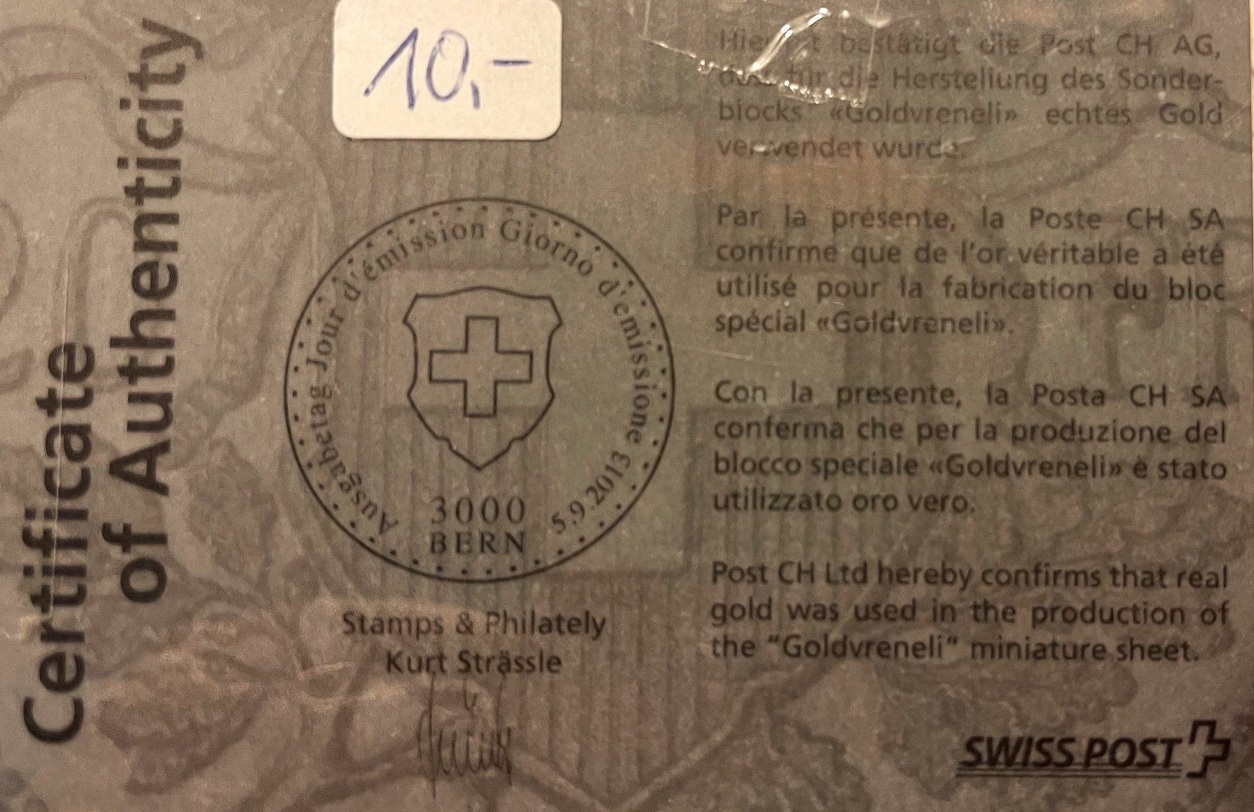 Tutti i francobolli: Goldvreneli auf Briefmarken-Block – Usato da Oftringen venduto da Vucki 2