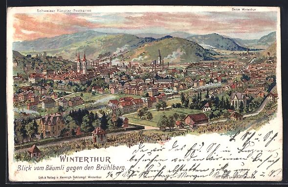 Cartoline postali: C. Steinmann: Winterthur, Blick vom Bäu – Usato da Berlin venduto da bartko-reher