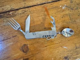 Swiss army knife with spoon and fork. Ideal for camping