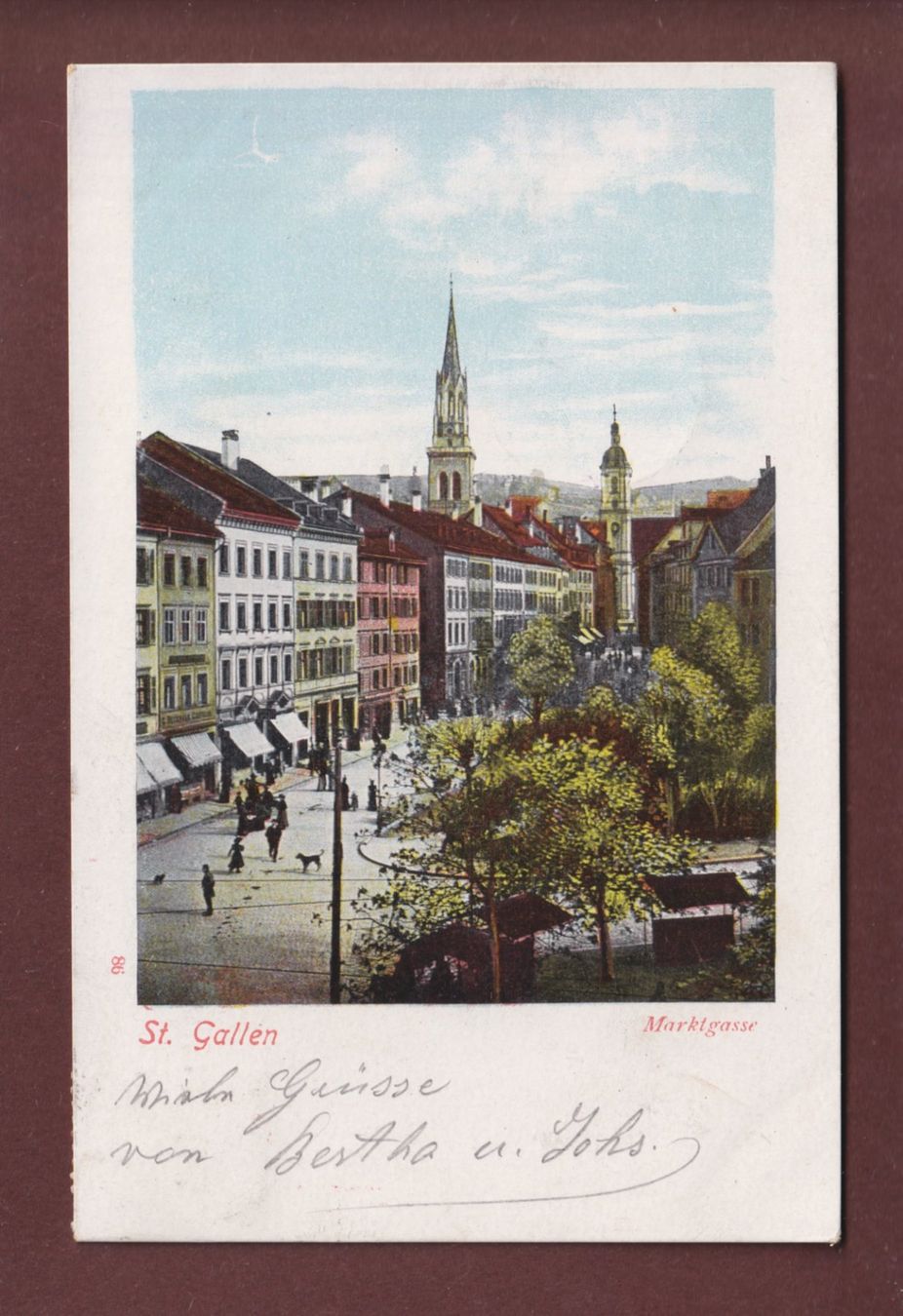 Cartoline postali: ST. GALLEN - Markzgasse - 1904 – Usato da Pully venduto da nicecards